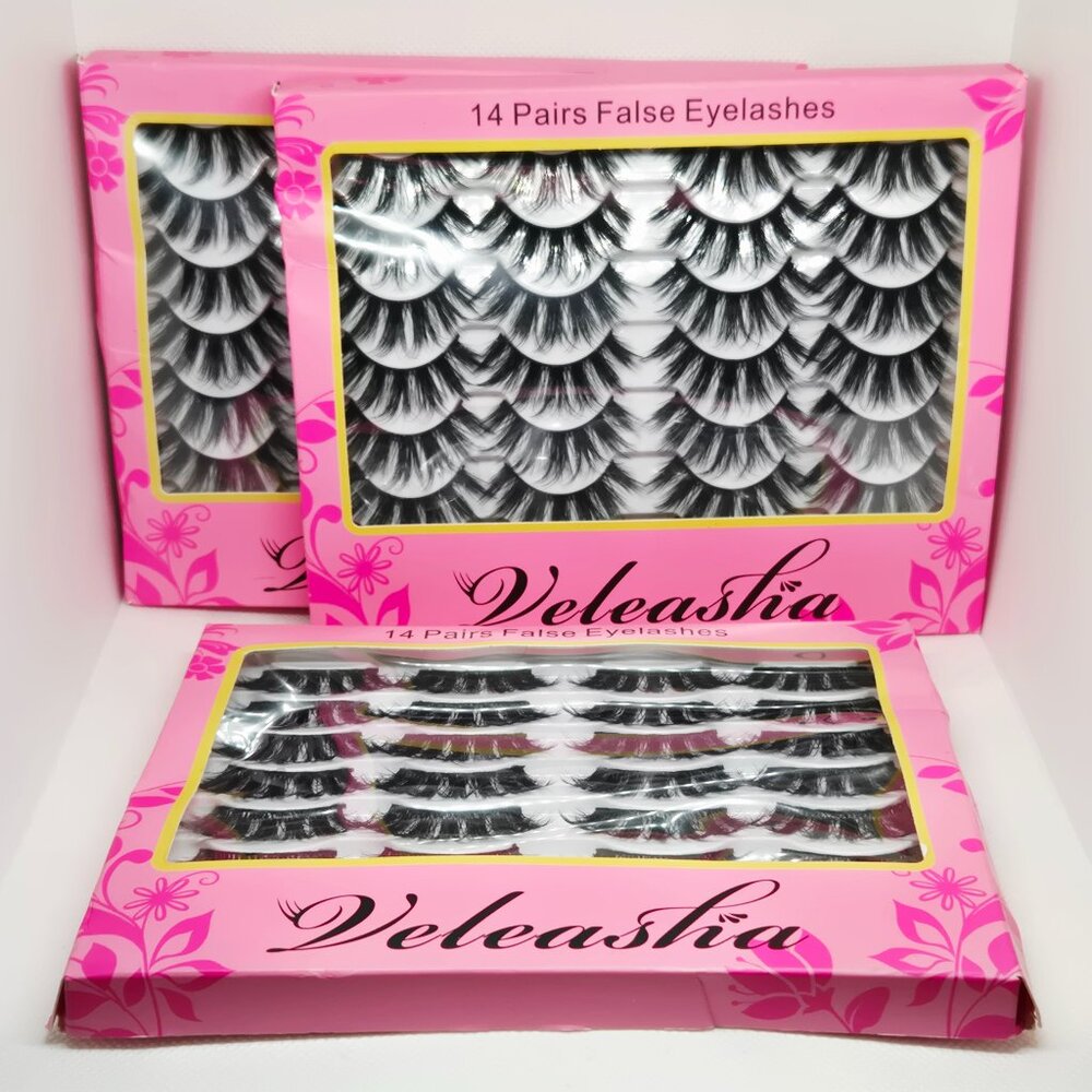 NEW 3 BOXES 14 PAIRS (42 TOTAL) VELEASHA LASHES 3D WISPY FALSE EYELASHES $28